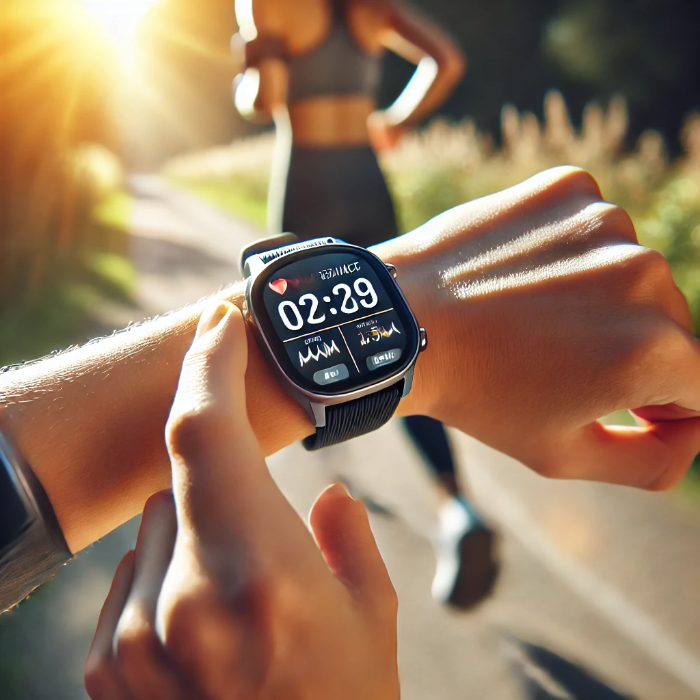 스마트워치로 페이스를 확인하는 러너