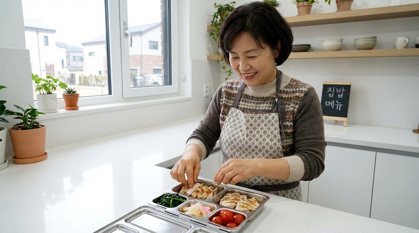직접 다이어트 도시락을 싸며 영양 성분을 꼼꼼히 챙기는 한국 여성의 모습
