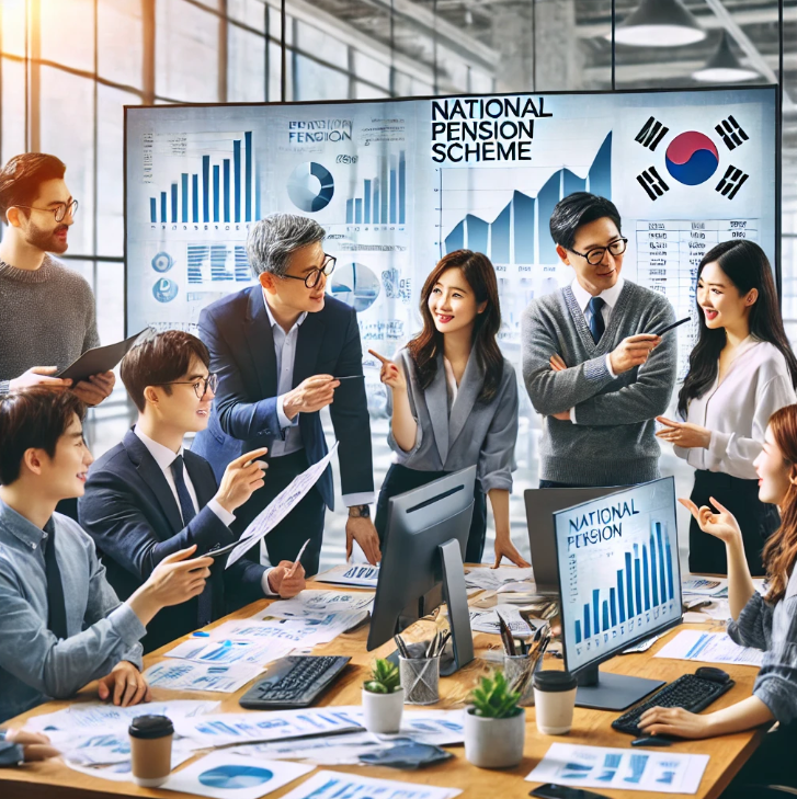 현대적인 사무실에서의 국민연금 플랜 토론