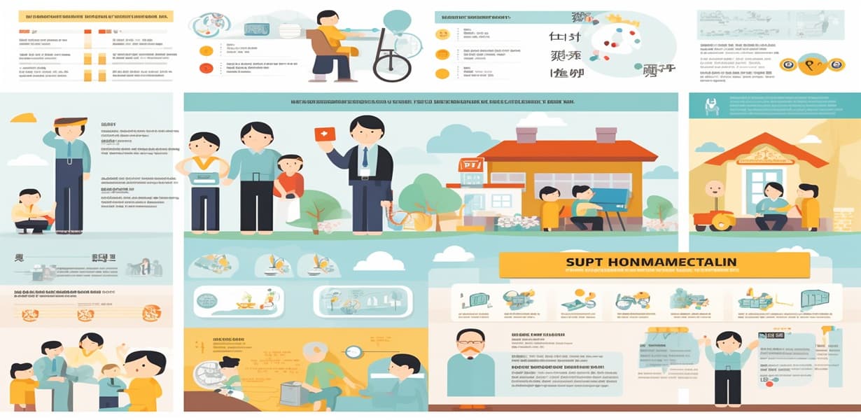 복지제도 신청을 위해 주민센터를 방문한 사람들과 공공시설 앞 장면