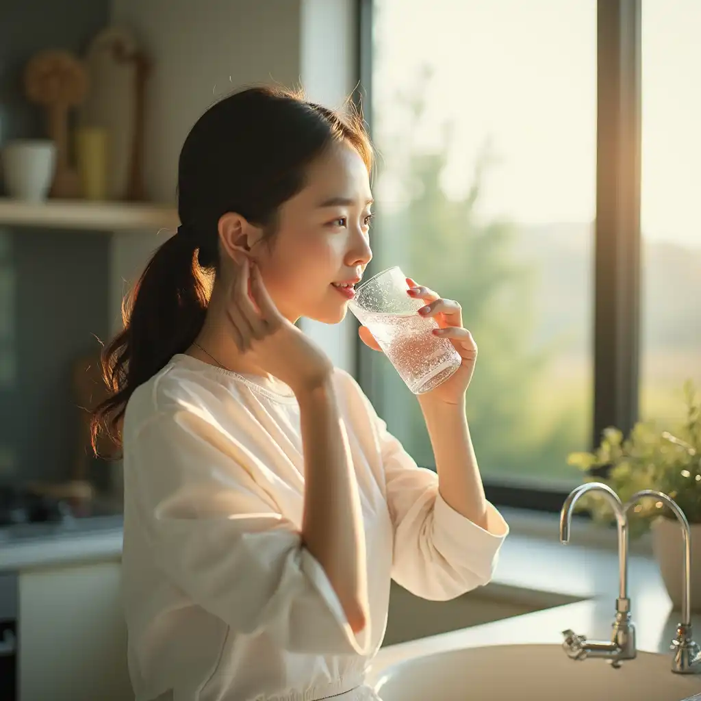 건강을 지키는 좋은 습관. 물 마시기. 충분한 수분 섭취는 우리 건강에 도움이 됩니다.