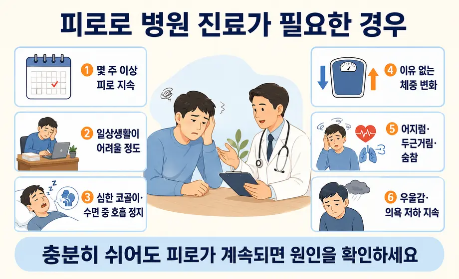 충분히 쉬어도 계속되는 피로로 병원 진료가 필요한 증상 6가지.