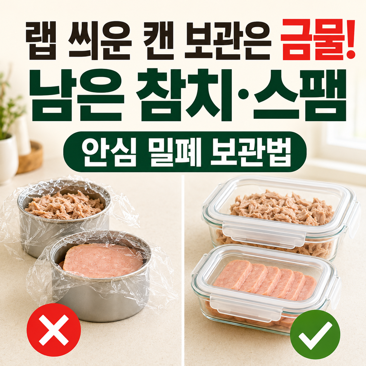 랩 씌워 캔째 보관은 금물! 남은 참치&middot;스팸 완벽 안심 밀폐 보관법