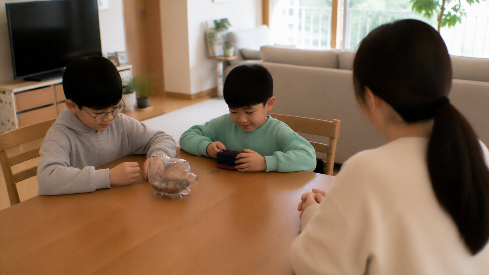 용돈에 대해 이야기하는 초등학생 형제