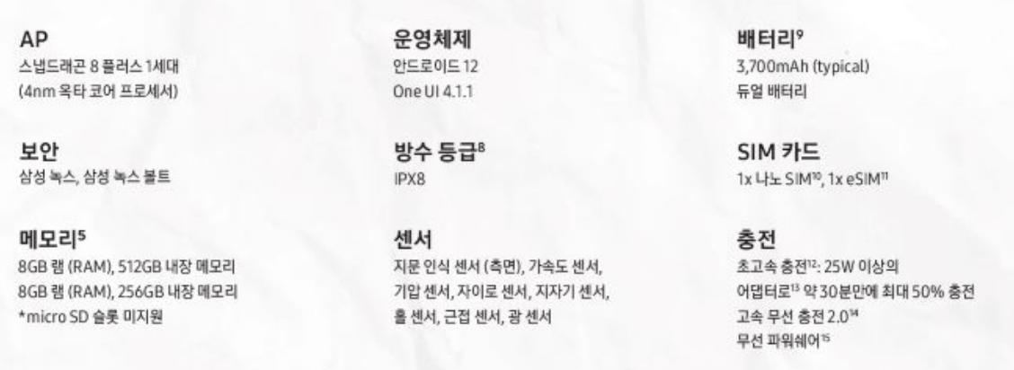 플립4 성능/스펙 인포그래픽