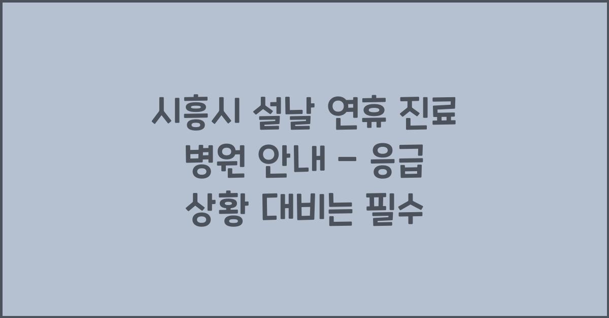 시흥시 설날 연휴 진료 병원 안내 - 응급 상황 대비