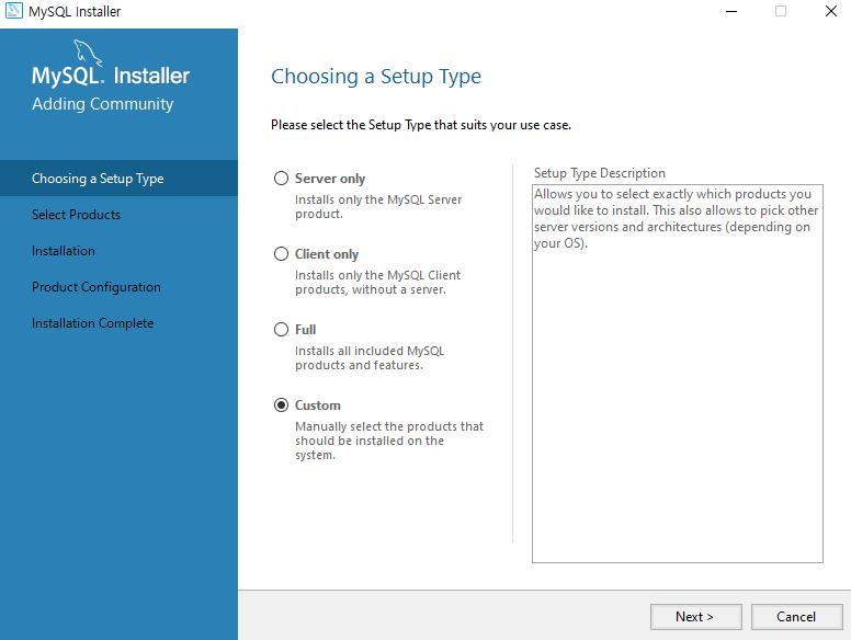 설치 유형 선택 페이지