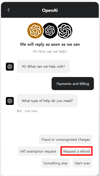 Chat GPT 구독 결제 후 환불 방법(Payment and Billing 이 안보일때 대처법)