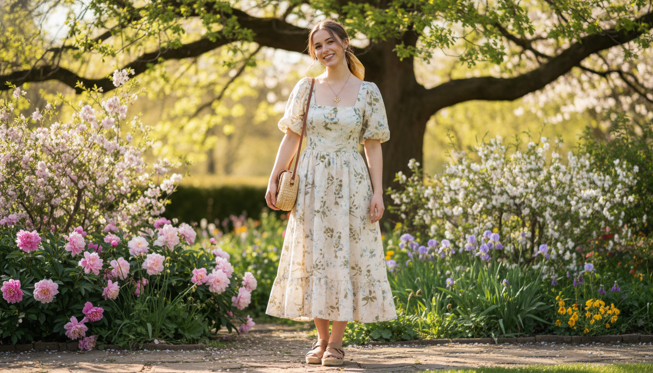 제철코어 트렌드를 반영한 자연 친화적인 패션과 메이크업을 한 MZ세대 여성의 모습.