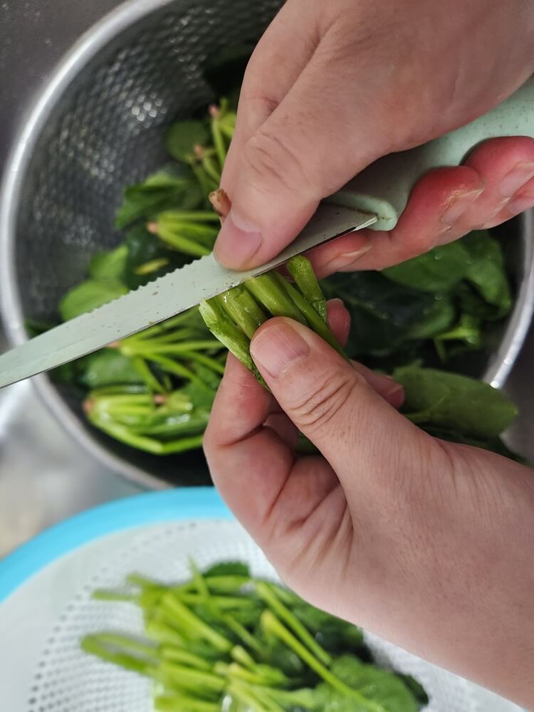 시금치 꼭지 제거