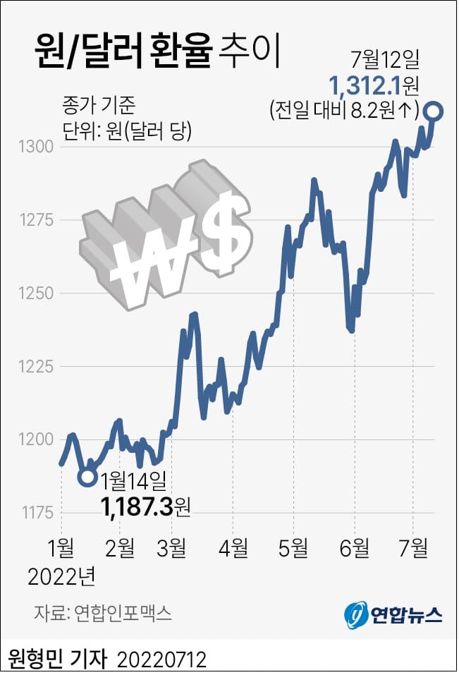 원달러 환율, 13년만 1,316원 기록