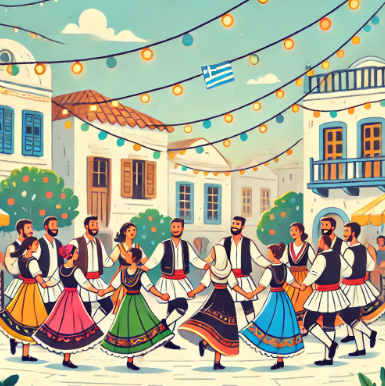 그리스 전통 민속 무용을 추는 모습