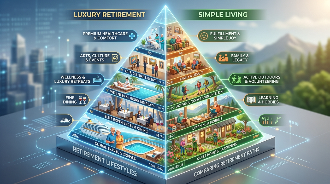 단계로 나뉜 거대한 유리 피라미드. 꼭대기는 황금색 조명이, 바닥은 어두운 회색조로 대비되며 사람들이 위로 올라가려 애쓰는 3D 일러스트