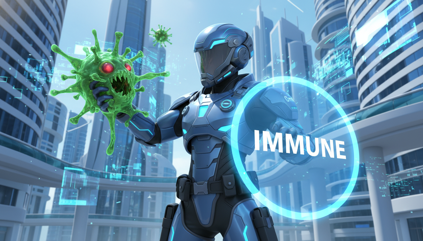 이중항체 기술을 양손잡이 엘리트 경찰관에 빗대어 표현한 3D 일러스트