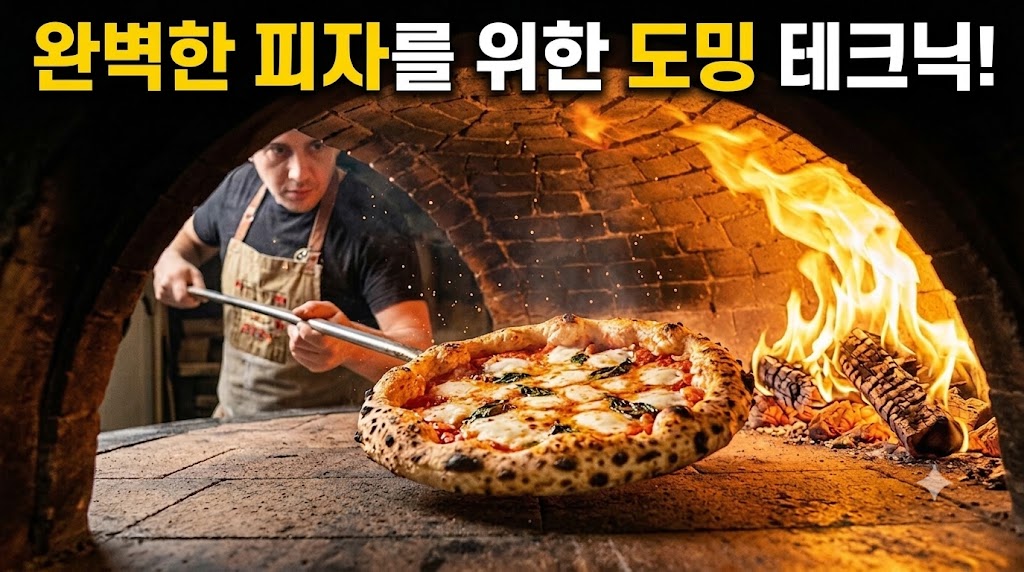 화덕 내부 돔 상부에서 필러를 이용해 도밍 테크닉을 구사하여 표면에 레오파드 스팟을 만드는 장면