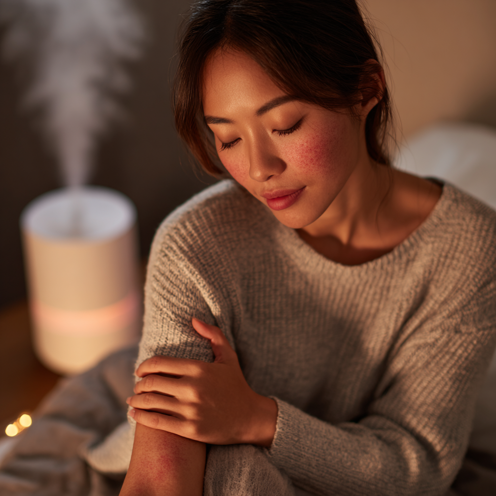 겨울철 알레르기피부염으로 고생하는 여성, 실사형 이미지