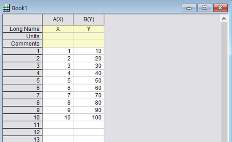 origin - data 입력 창
