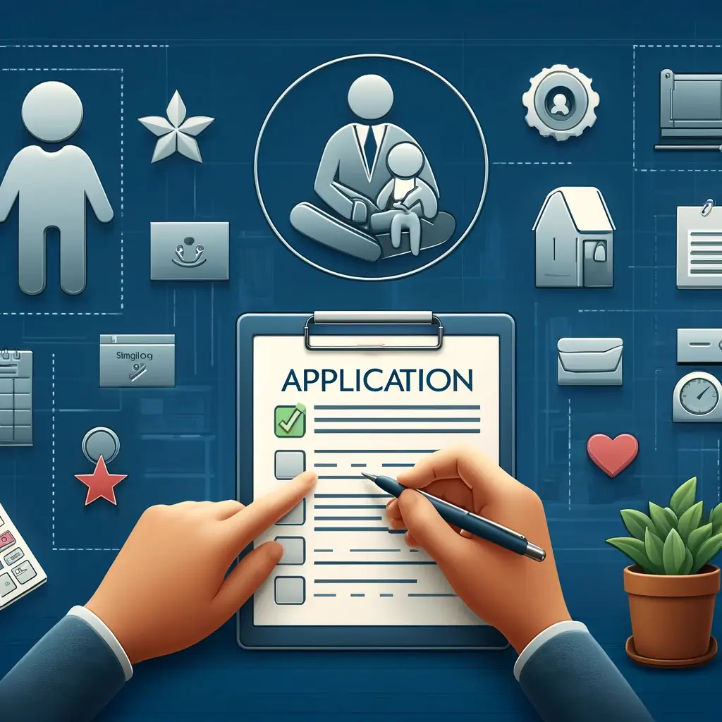 아이돌봄서비스 신청 과정을 설명하는 온라인 양식 작성 이미지.