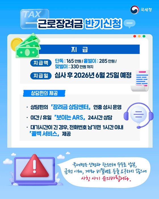근로장려금 반기신청 방법 모바일 안내문 ARS 홈택스 신청 방법 안내 국세청 자료 l 출처: 국세청