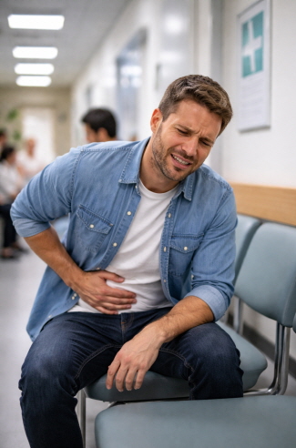 요로결석으로 통증을 느끼는 남성의 사진