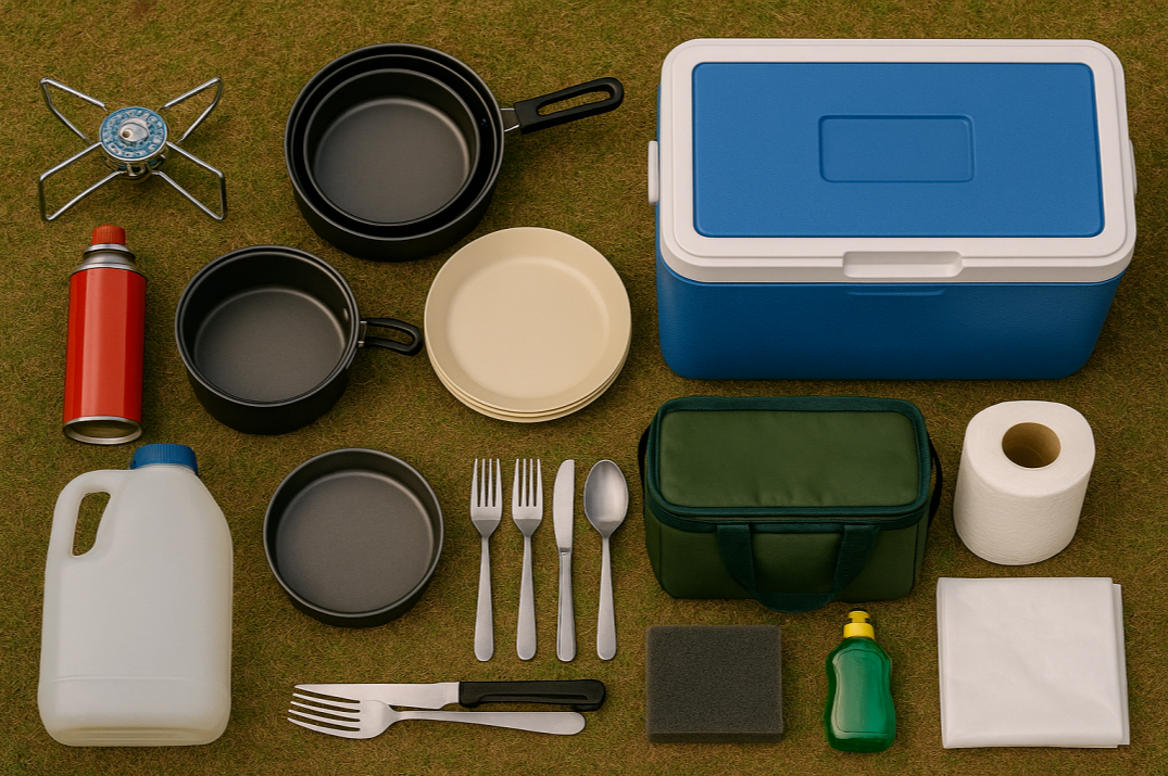 버너, 식기류, 쿨러, 주방세제 등 실용적인 캠핑 조리도구와 주방용품
