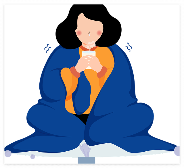 이불을 꼭꼭 싸매고 덜덜 떠는 여자