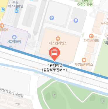 수원터미널에서 인천공항 리무진 공항버스(4100번) 지도 위치
