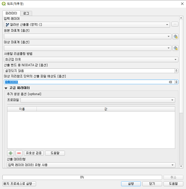 재투영 옵션