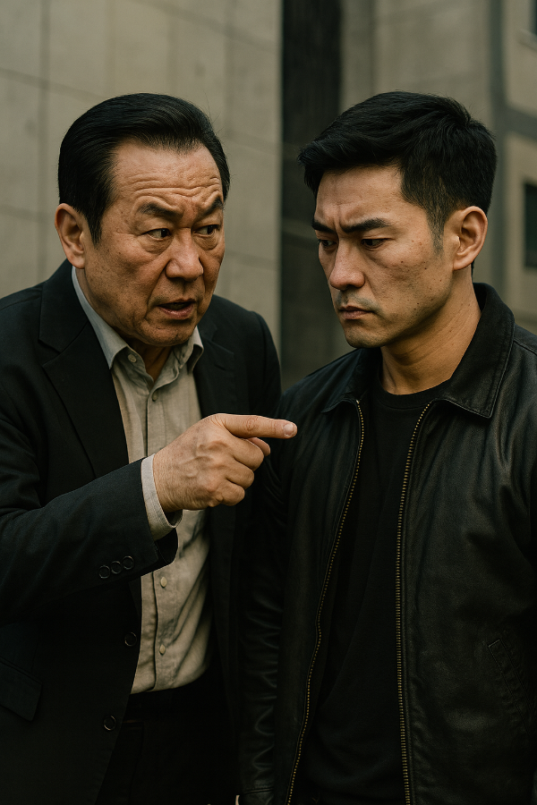 깡패 두목이 부하에게 단도리 잘해라, 즉 뒷마무리 잘하라고 지시하는 듯 한 이미지