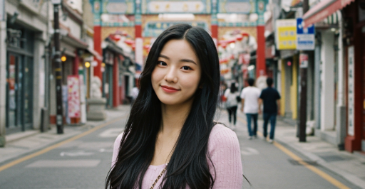 인천 차이나타운에서 즐거워 하는 여성 이미지