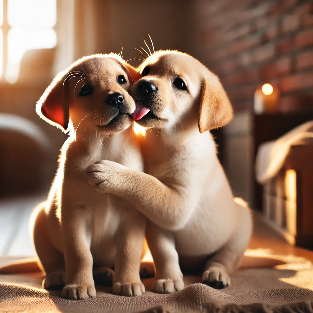 강아지 핥는 사진