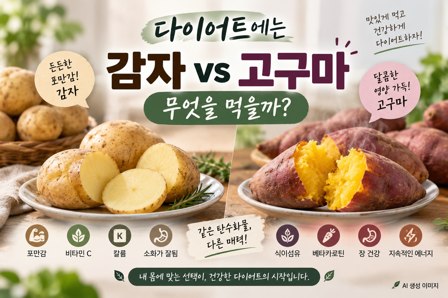다이어트 식단 감자와 고구마 영양성분 비교 이미지