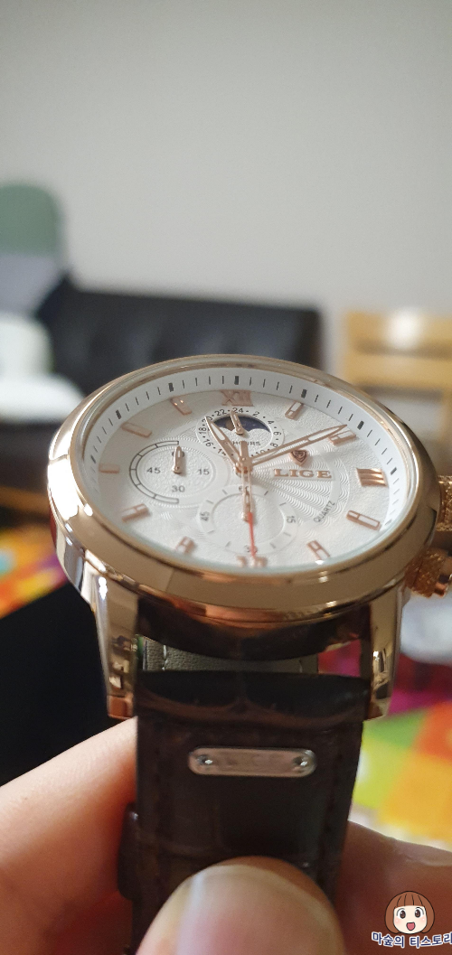 TEMU LIGE 남성 시계 가죽 캐주얼 쿼츠 시계
