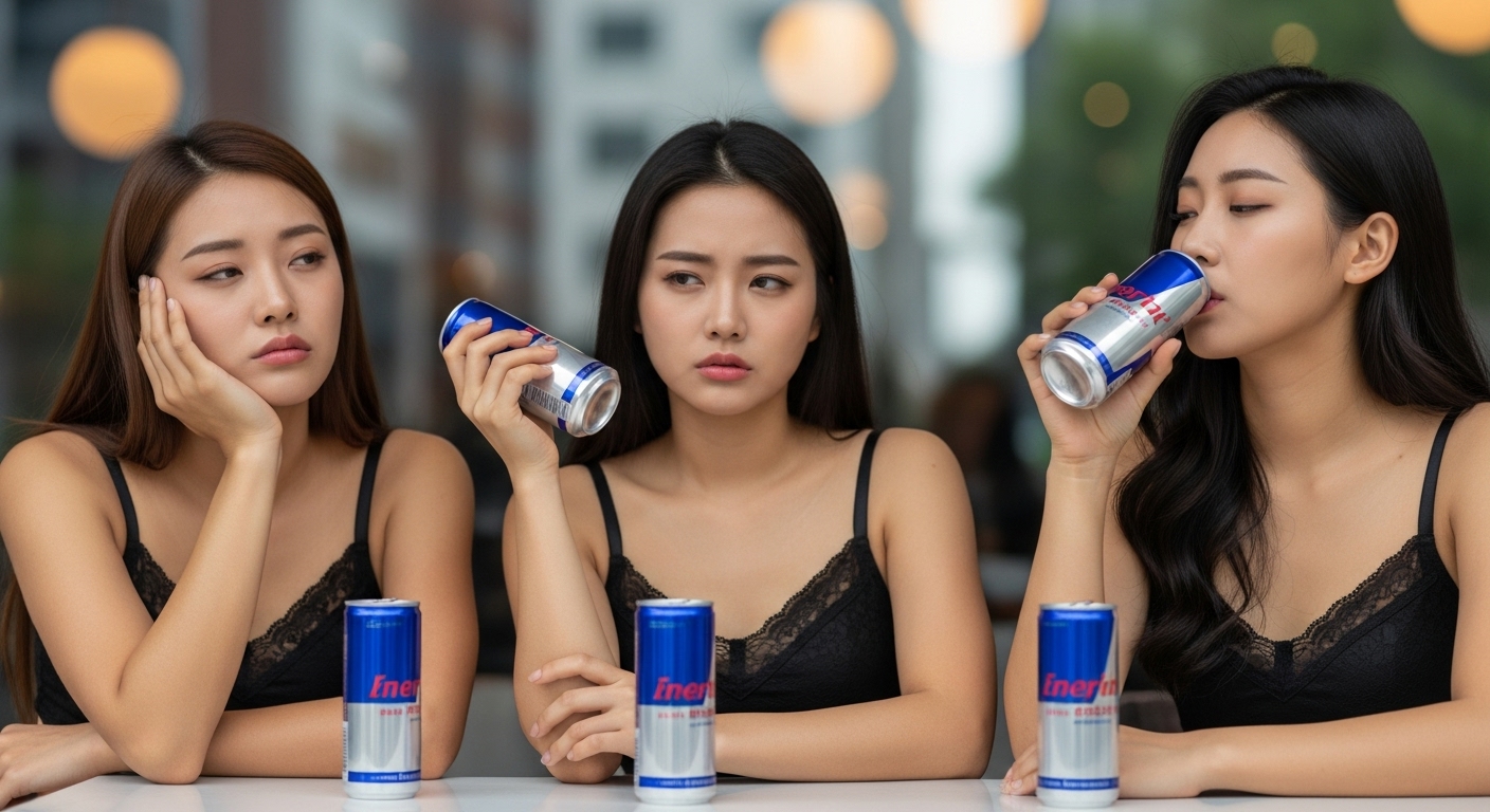 에니지드링크를 마시는 여자들