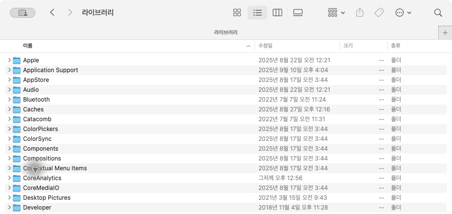 Mac 전체 사용자가 사용하는 Library 폴더의 구성