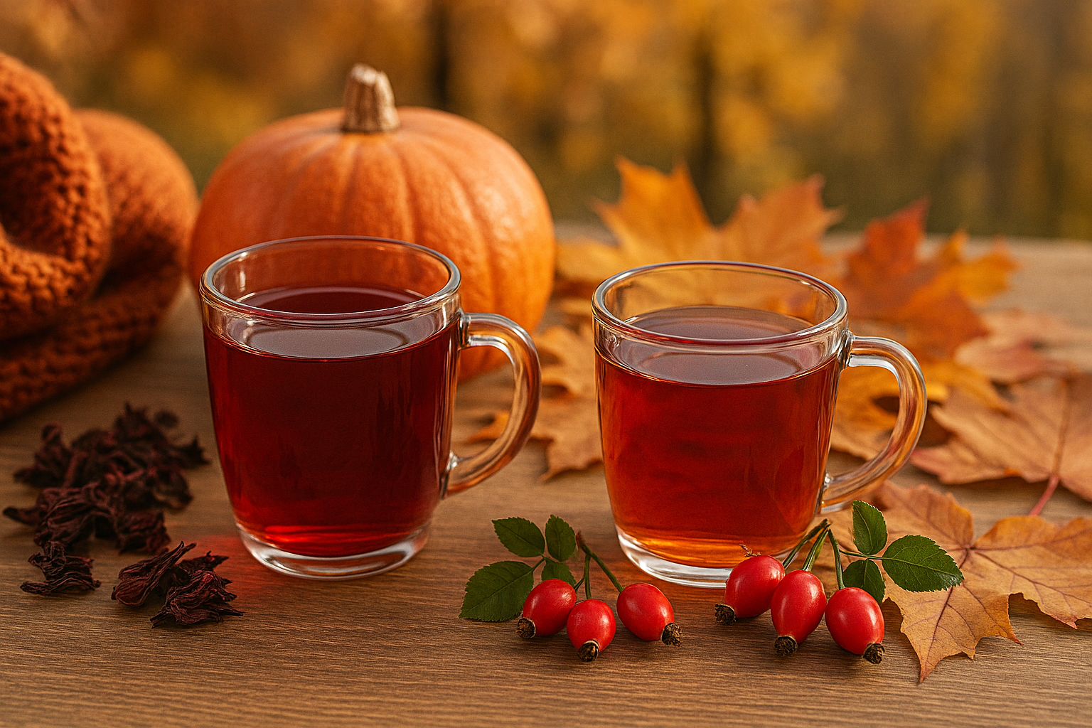 가을철 면역 관리에 좋은 히비스커스와 로즈힙 허브차 이미지