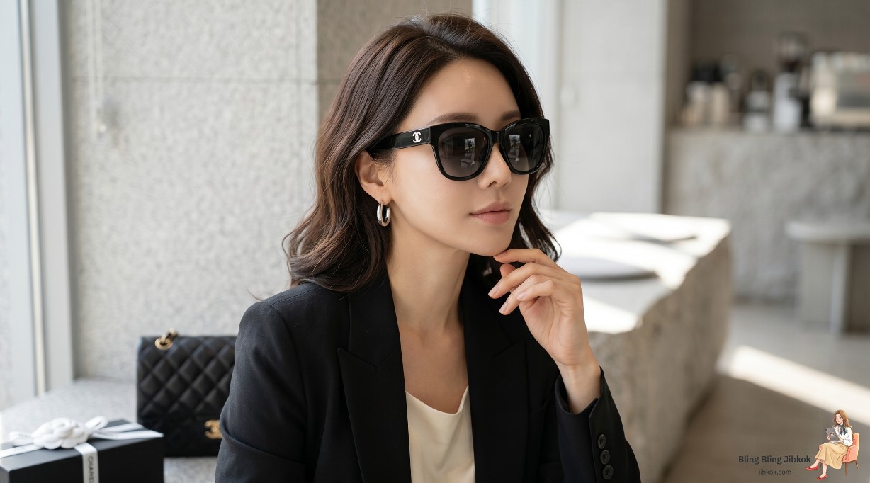 샤넬 클래식 오벌 선글라스 착용 컷 (chanel classic oval sunglasses)