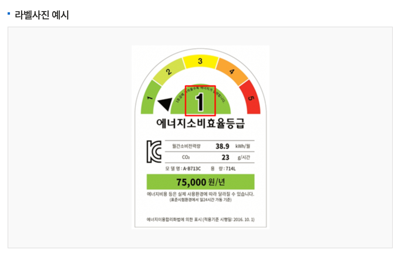 가전제품 라벨 예시 사진