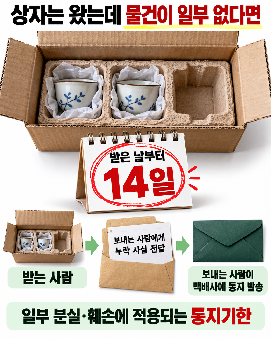 택배 내용물이 일부 없을 때 수령일부터14일 이내에 보내는 사람이 택배사로 통지를 발송하는 순서