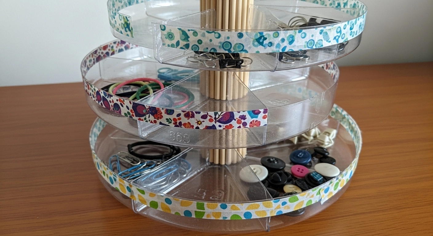 책상 위 잡동사니가 싹~ 사라지는 마법! 페트병 3개로 '3단 회전 정리함' 만들기 (0원의 기적)