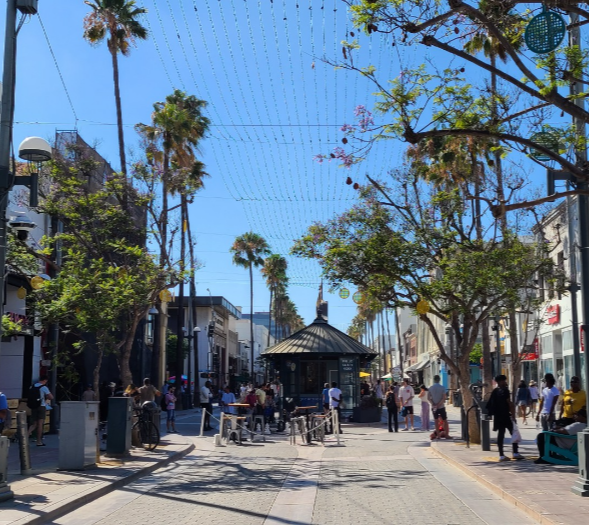 가운데 길을 중심으로 양 옆에 야자수와 상점들이 있다. 산타 모니카에서 쇼핑몰이 있는 곳이다.