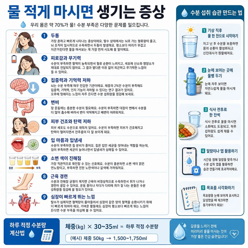 물 적게 마시면 생기는 증상