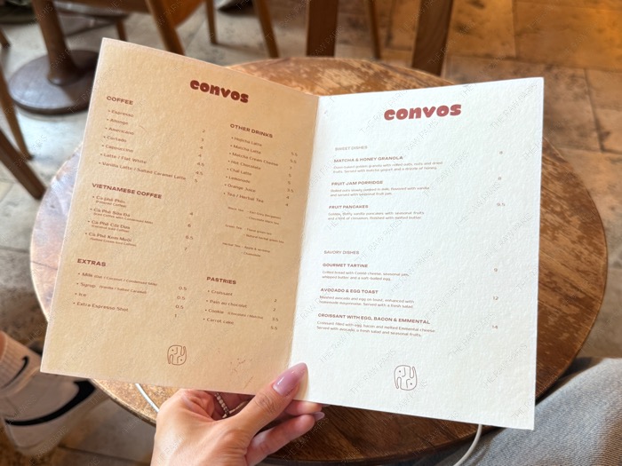 Convos cafe Paris menu card vietnamese coffee coconut iced coffee.