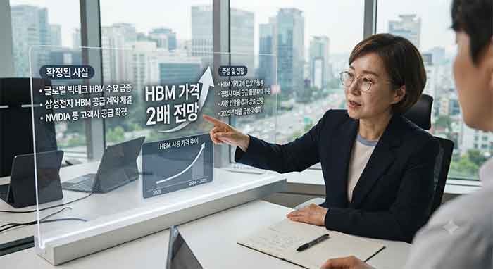 중년 여성이 모니터를 보며 앞에앉은 남성에게 설명하는 모습.