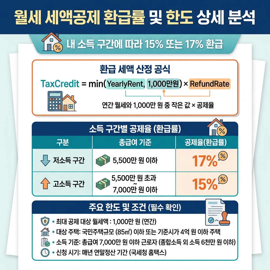 월세세액공제_환급률_공제한도_상세분석_17퍼센트_15퍼센트_연1000만원_요약인포그래픽