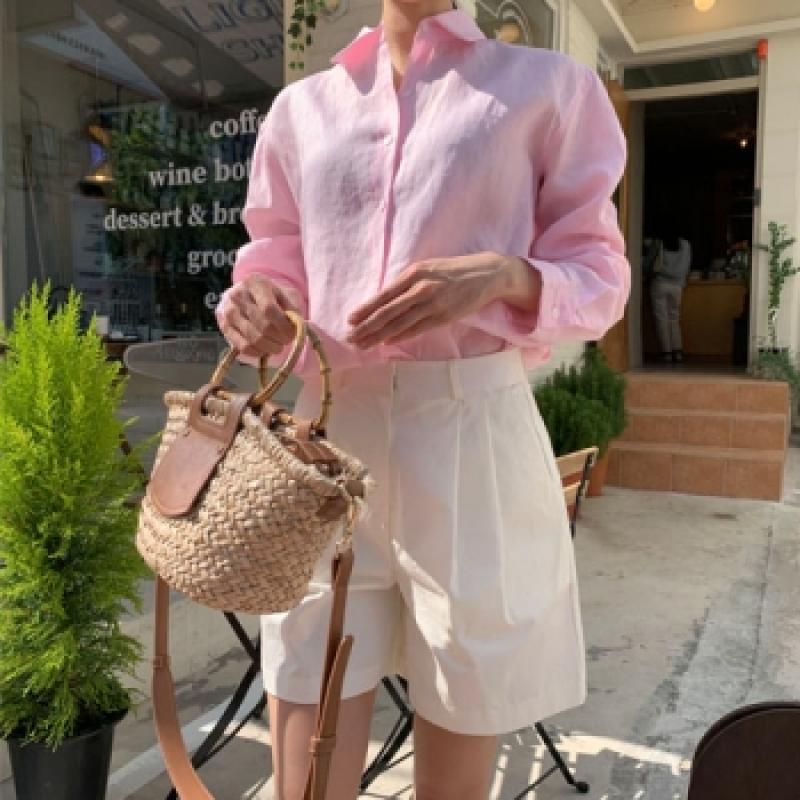 9color 여자 여름 여성 린넨 셔츠 블라우스 남방 핑크 화이트