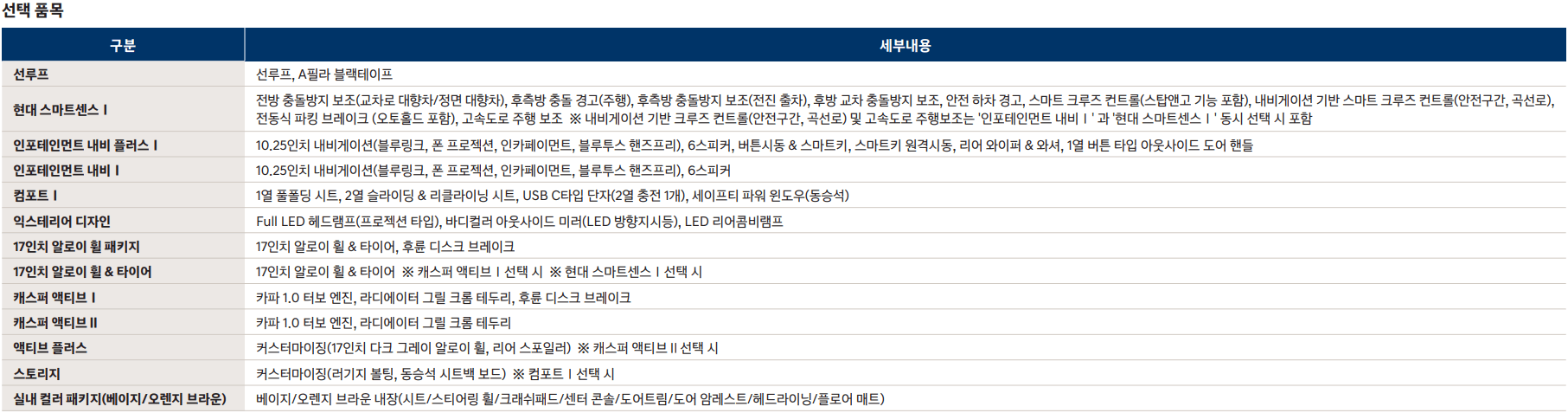 옵션(캐스퍼)