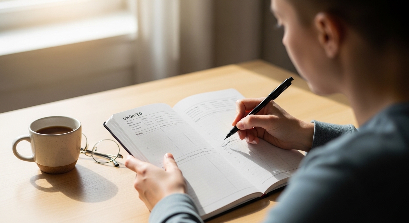 건강관리를 기록하는 한 사람의 모습