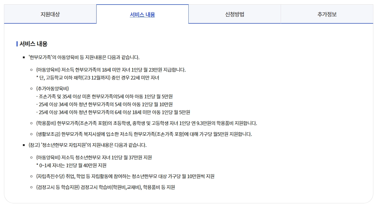 한부모가족 아동양육비 지원조건 확인