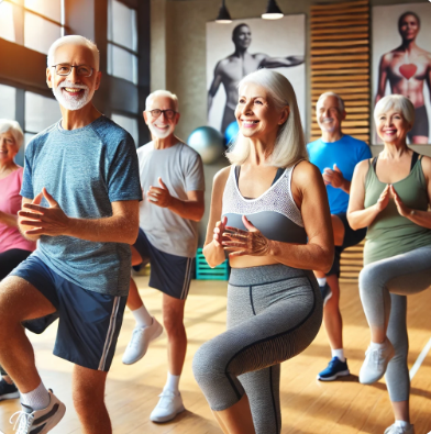 함께 운동하는 노인들 사진